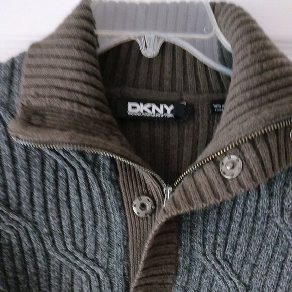 DKNY Mens 1/4 Zip Pullover Sweater Long Sleeve Collar Domes 100% Wool Sz XL Grey - Picture 1 of 8